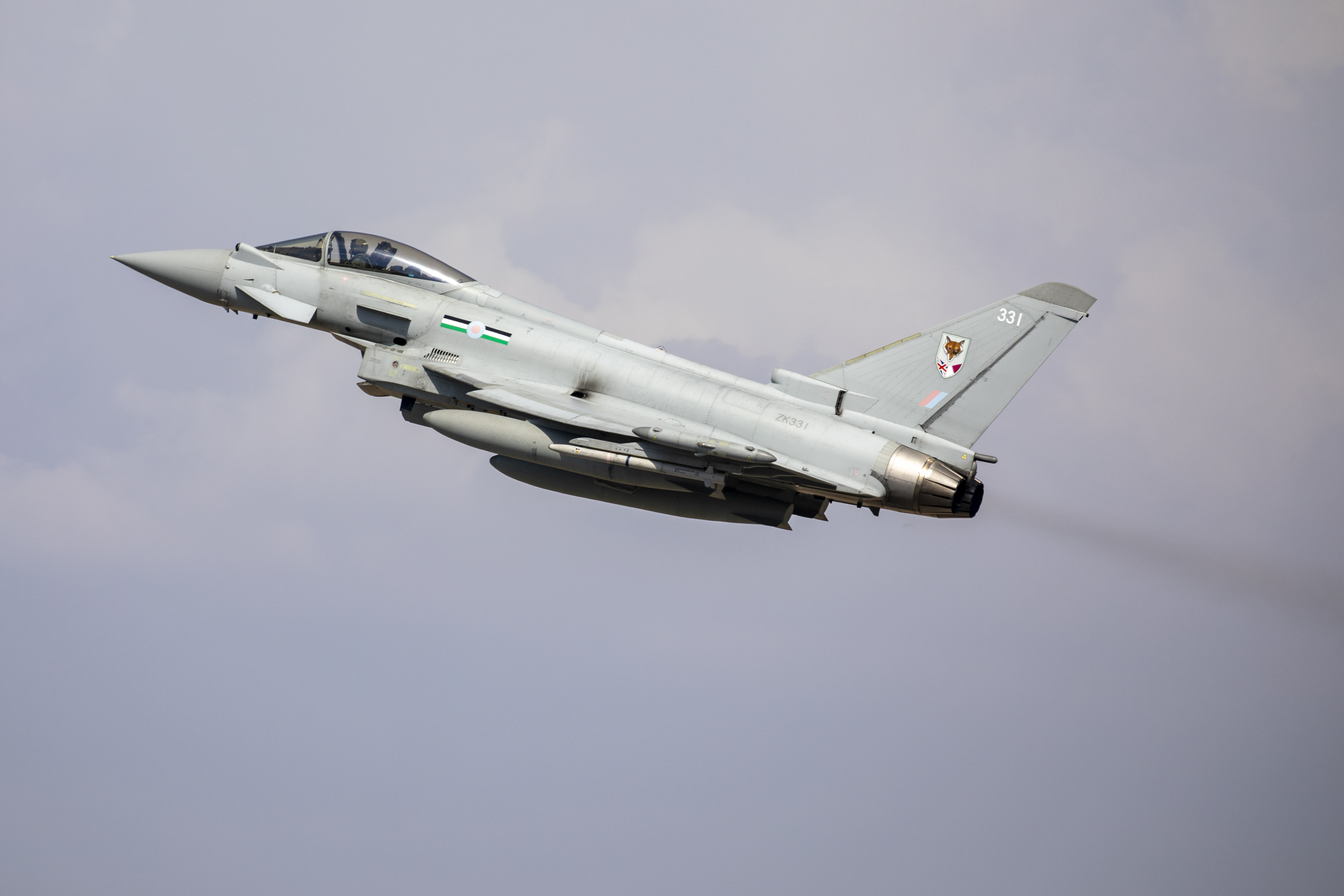 Image shows RAF Typhoon in flight.